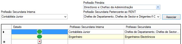 Profissão secundária Ao clicar em Profissão Secundária, seleccione os campos Profissão Primária e Profissão Secundária pertencente ao RENT, Profissão Secundária Interna, e clique em Associar.