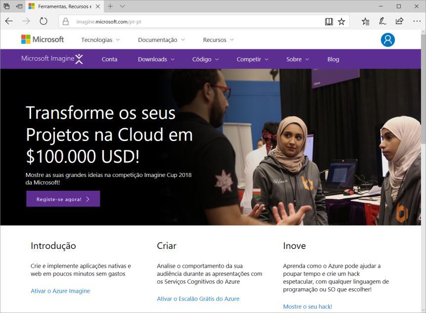 A partir de agora autenticar sempre com a conta pessoal Microsoft, quer no site imagine.microsoft.com, quer no portal azure (portal.azure.com).