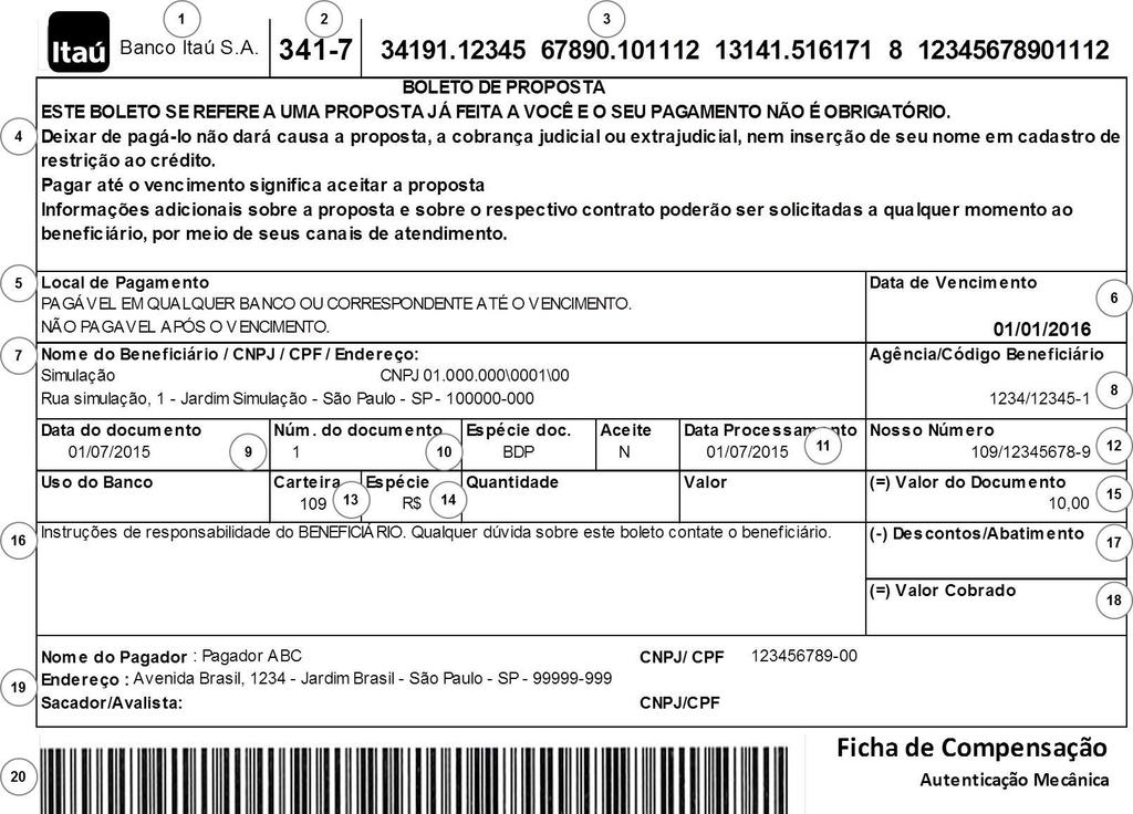 7.3 Modelo da Ficha de Compensação O recibo do pagador segue o mesmo modelo do Boleto de Cobrança