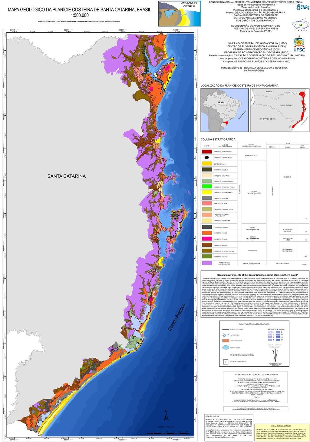 60 Estudo Geológico dos Depósitos Clásticos Quaternários Superficiais da Planície Costeira de Santa Catarina, Brasil De posse das informações geradas nos 11 mapas geológicos da planície costeira do