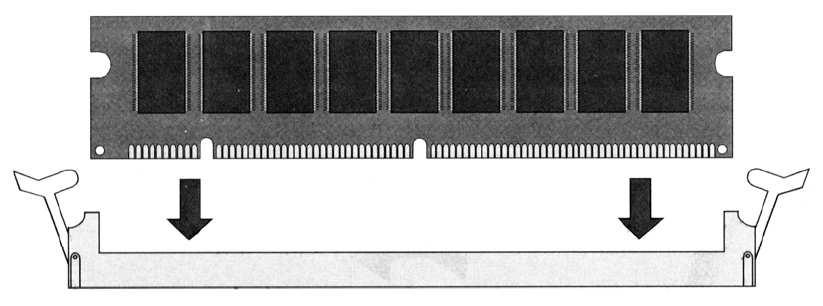 Instalação dos módulos Módulos DIMM, DDR-DIMM e RIMM Afaste as presilhas laterais do soquete, no sentido de dentro para fora.