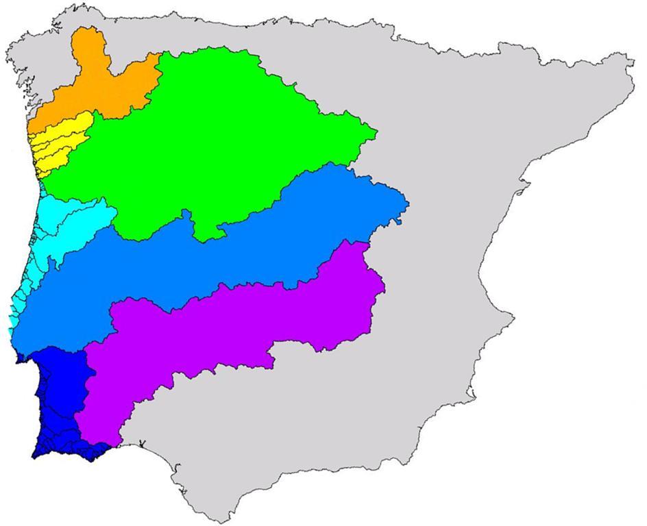 As maiores áreas das bacias hidrográficas dos principais rios portugueses estão em Espanha Lima Cávado Ave Vouga Minho Mondego Douro Tejo Ebro Júcar Área (km 2 ) Total Portugal Espanha PT ES Douro