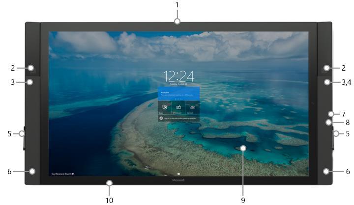 Funcionalidades do Surface Hub O Surface Hub é disponibilizado em dois tamanhos, 55 e 84, com as funcionalidades seguintes.