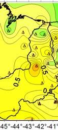 Os valores das diferenças entre as EG GPS/NIV e o MGG AIUBe máximo, GRACE03S variaram em tornoo de 0,03 m a 1,19 m para mínimo respectivamente, com uma amplitude de 1,,17 m (Figura 4).