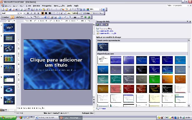 12 FIGURA 10 Tela de Design de slide Comentário: Na FIGURA 10 mostra a tela deste recurso, que apóia na formatação na aparência de toda a apresentação.