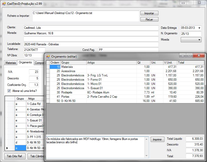 9.1- ORÇAMENTO O módulo de Produção / Custeio possibilita de uma forma rápida a obtenção dos custos de todos os elementos dum projeto, bastando para isso associar previamente às bibliotecas dos