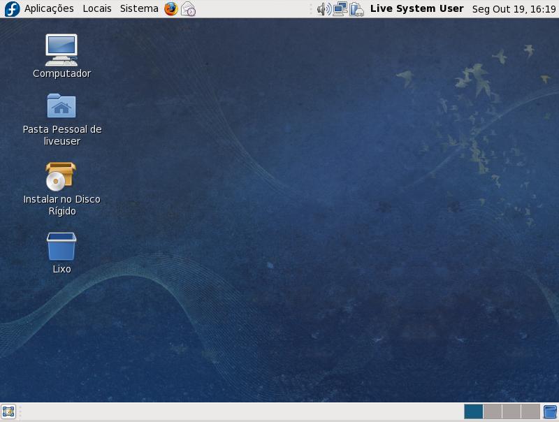 Bem-vindo ao Fedora Figura 3. O ambiente de trabalho do sistema Fedora live 7.