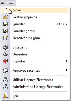 CAD MEP Climatização - Exemplo prático 8 2. Menus 2.1. Arquivo Fig. 2.1 Novo Permite criar uma nova obra e especificar a pasta onde deseje que se guarde.