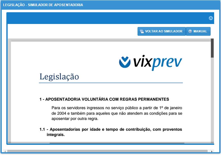 O simulador permite alternar entre o simulador, o manual e a legislação de forma bem simples.