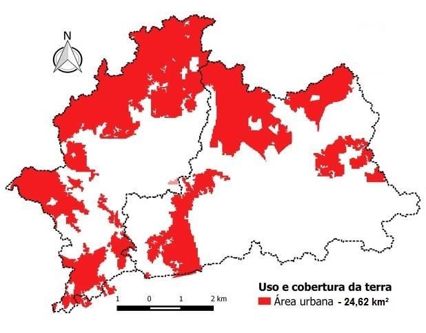 Figura 4 - Distribuição da área urbana das BHMA Figura 6 - Área de Influência de cada ponto de nascentes da BHMA com base no TerraClass, 2010 Na Figura 5, identifica-se que ao sul da BHMA as