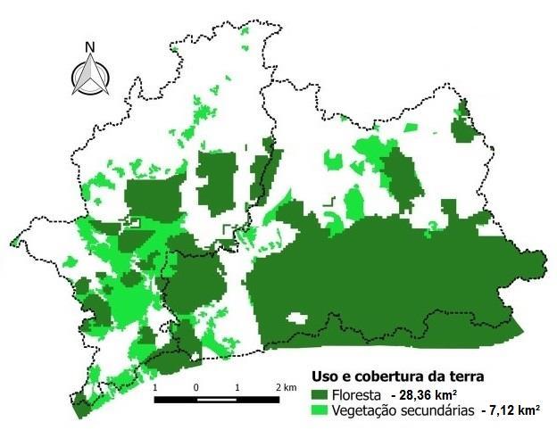 Figura 5 - Distribuição das principais classes de uso e cobertura da terra das BHMA Observou-se que 28 pontos de nascentes estão inseridos em áreas urbanizadas, as quais foram identificadas na Figura