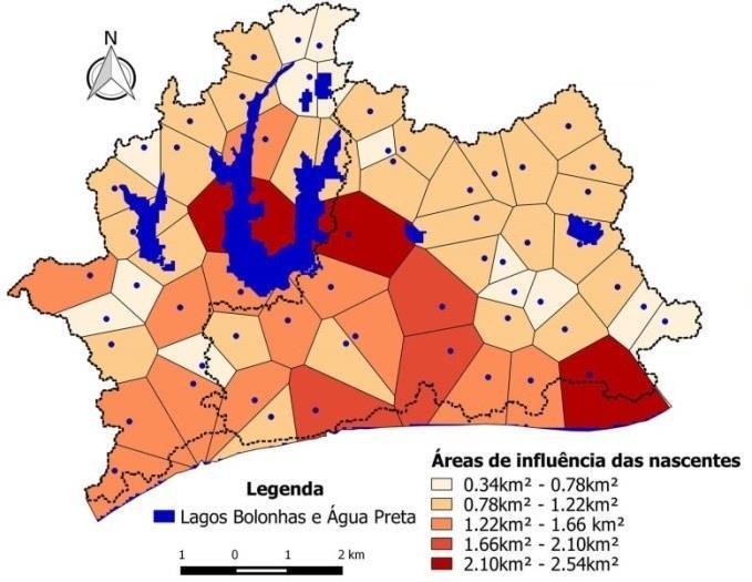 Vale informar que existem 6 pontos de nascentes em áreas com vegetação secundária, as quais estão representadas pela cor verde claro.