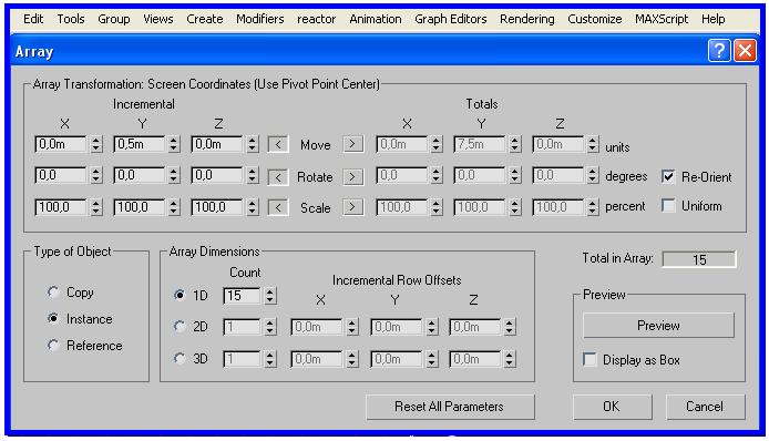 3 - Em Parameters, atribua o valor 0,05 (Espessura do caibro) para Length. Para Width confira o valor 4,0 e para a altura do caibro, atribua o valor 0,10 para Heigth.