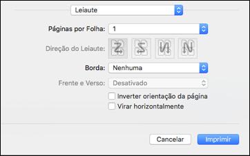 Como selecionar as opções de leiaute de impressão - Mac Você pode selecionar uma variedade de opções de leiaute de documentos ou fotos, selecionando Leiaute no menu suspenso na janela de impressão.