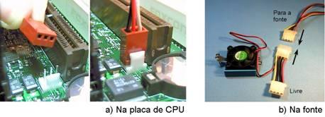 A figura 51 mostra na parte (A), a conexão de um cooler para processador, ligado na placa de CPU. Todos os modelos modernos são deste tipo.