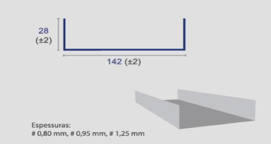mm, conforme modulação de projeto. Os perfis para paredes externas e internas têm a espessura de 0,8 mm e os destinados à estrutura das paredes de geminação, 1,25 mm, com largura de 140 mm.