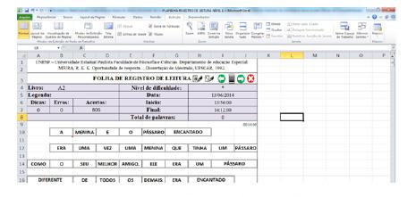 112 O Uso de Planilha de Registro de Leitura de História Infantil Figura 2. Adaptação da Folha de Registro de Leitura (Figura.1) para planilha Excel versão 2010.