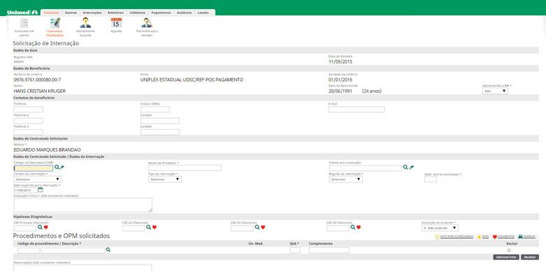 Na tela seguinte serão exibidos os dados da Solicitação de Internação.