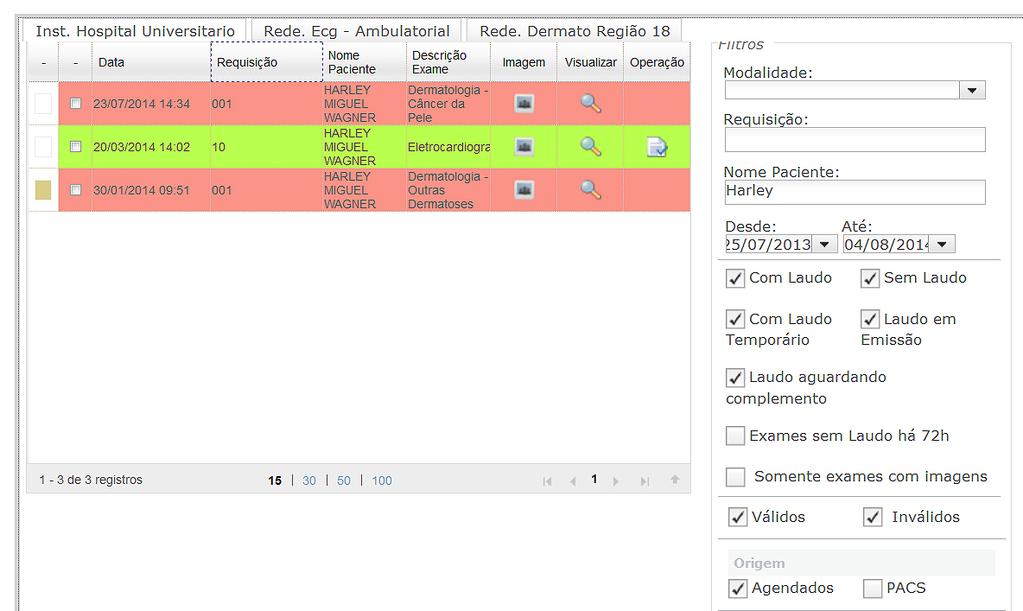 2.1 Para visualizar e imprimir laudos e protocolos, depois de entrar com seu Usuário e Senha no portal do STT clique no ícone Exames, na barra superior da página. 2.