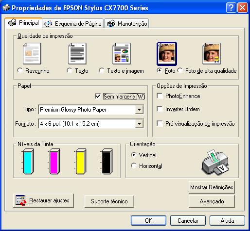 Você pode adquirir tintas e papéis originais da Epson no revendedor autorizado mais próximo. Windows 1. Abra o menu Arquivo e selecione Imprimir. 2. Clique no botão Propriedades ou Preferências.