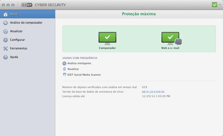 Interface do utilizador A secção Início informa-o do nível de proteção atual do computador. Uma Análise do computador é uma parte importante de todas as soluções antivírus.