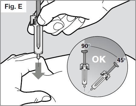 Descarte a tampa da agulha em um recipiente apropriado para objetos pontiagudos ou cortantes. OBSERVAÇÃO: uma vez que a tampa da agulha tiver sido removida, a seringa deve ser utilizada imediatamente.