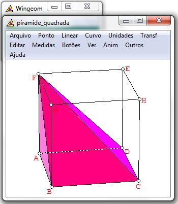 Figura 3: Construção da Pirâmide1 inscrita no Cubo 2.3. Construindo a pirâmide de base CDEH e vértice F: Repita 2.1.1 (para criar os segmentos CF, DF, HF (uma vez que EF já está construído)).