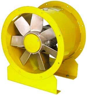 Ventilador tubo-axial O rotor do ventilador é colocado no interior de um tubo, permitindo a conexão direta com o duto de