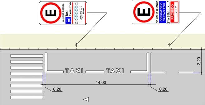 3.6 Compatibilização 3.6.1 Sinalização horizontal Nestes casos, a linha branca delimitadora de estacionamento regulamentado deve distar 0,20 metros das demais marcas viárias, tais como: faixa de