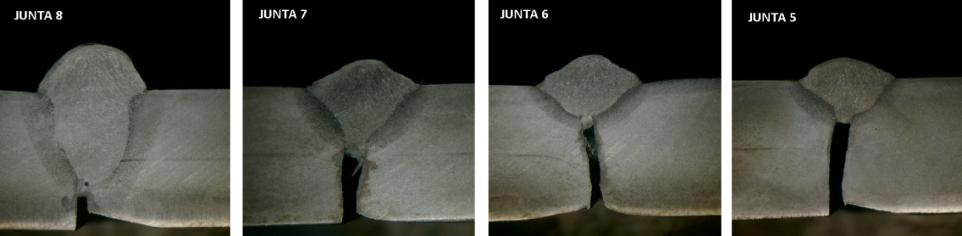 Outro detalhe que pode ser percebido nas amostras 2, 3 e 4 houve escorrimento de metal fundido para o interior da junta.
