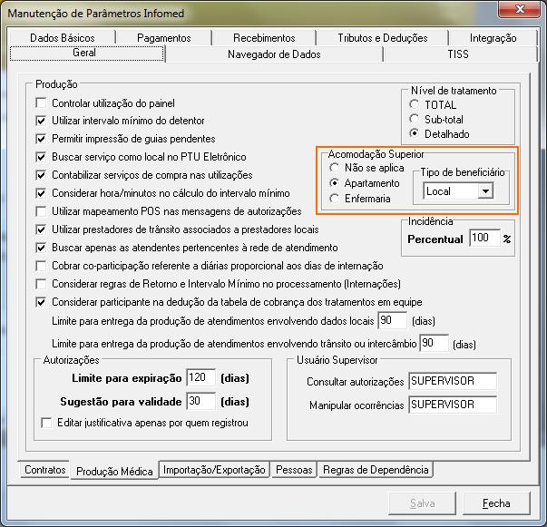 Caso a operadora não deseje realizar este comportamento para todos os tipos de beneficiário (local/trânsito), deve utilizar a opção Tipo de beneficiário, que foi criada na acomodação superior.