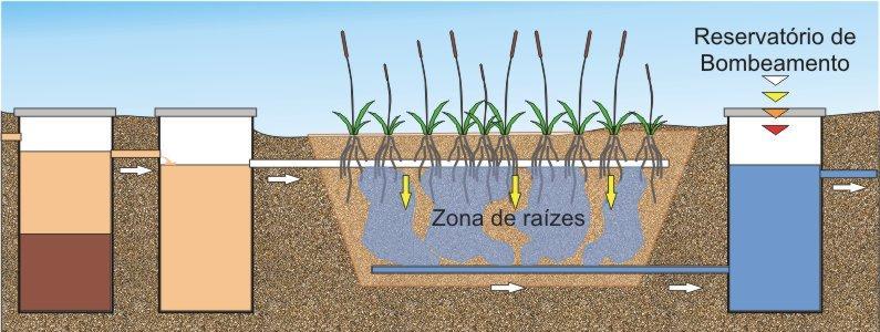 Captação do efluente pelos drenos após o tratamento na zona