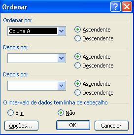 diálogo, onde permitirá ao utilizador definir a ordenação de dados. Clique em Ok para a acção ser aceite.