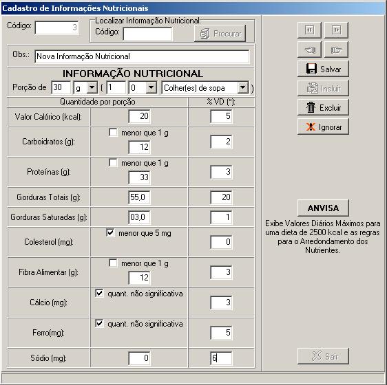 informação nutricional.