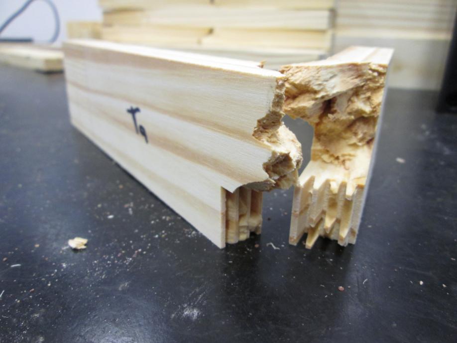 44 Figura 44: Ruptura na emenda de finger joint e na madeira no teste de tração.