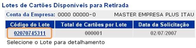 2. Apresentará o lote disponível para ser retirado na