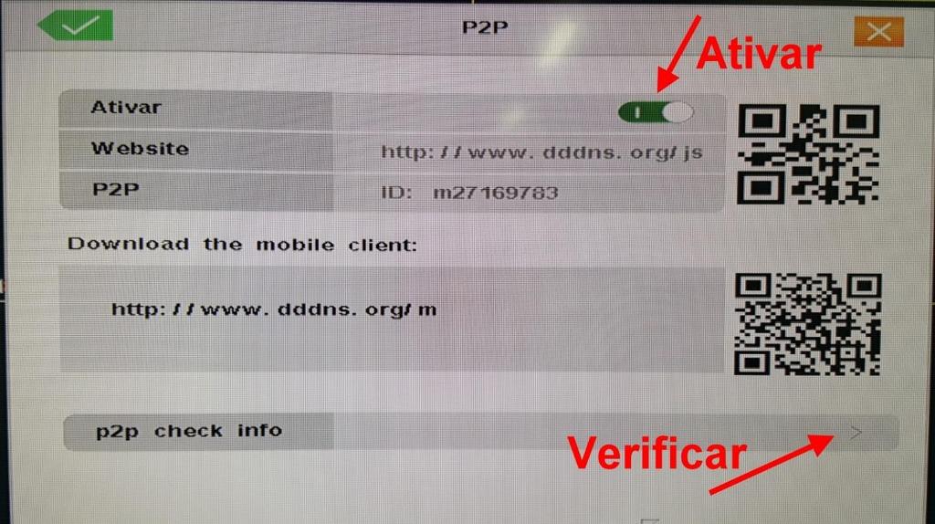 Conexão P2P no smartphone 1- Se certifique de que o P2P está habilitado no NVR clicando