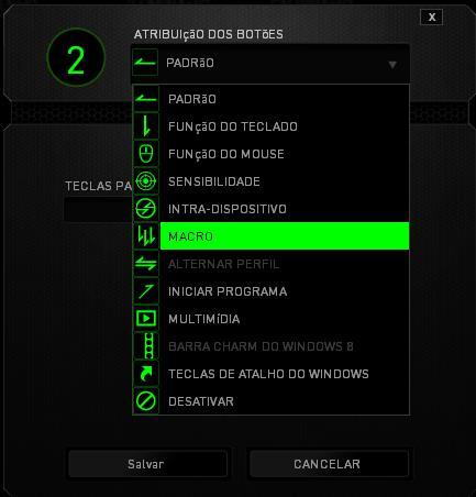 MENU DE ATRIBUIÇÃO DE BOTÕES Inicialmente, cada um dos botões do mouse está configurado como DEFAULT.