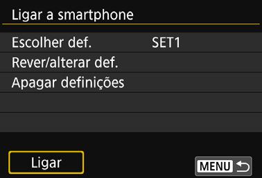 Voltar a Ligar É possível voltar a ligar a câmara a uma função Wi-Fi para a qual tenham sido registadas as definições de ligação. 1 Selecione [Função Wi-Fi].