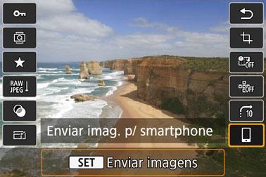 Enviar Imagens para um Smartphone (3) Controlo Rápido Durante a Reprodução Durante a ligação sem fios entre a câmara e um smartphone, pode enviar imagens a partir do ecrã Controlo Rápido durante a