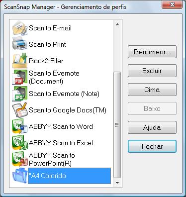 Configurando o ScanSnap Manager (Windows) Renomeando perfis 1. Pelo menu do botão direito, selecione [Gerenciamento de perfis].