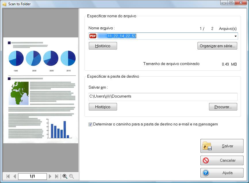 Ações (Windows) 5. Pressione o botão [Scan] do ScanSnap para iniciar a digitalização. A janela [Scan to Folder] será exibida após a digitalização ser concluída. 6.