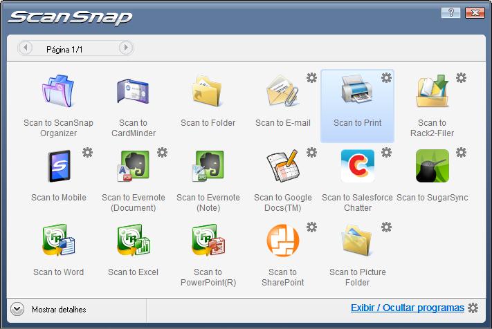 Ações (Windows) 2. Altere as configurações. Para maiores detalhes sobre a janela [Scan to Print - Opções], consulte a Ajuda do ScanSnap Manager. 3.