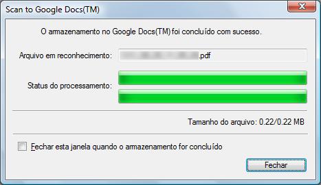 Ações (Windows) Se a caixa de seleção [Converter em PDF acessível] for marcada na janela [Scan to Google Docs(TM) - Opções] no passo 3.