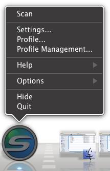 Menu do ScanSnap Manager Ícones e operações do ScanSnap Manager (Mac OS) Este menu será exibido ao clicar o ícone do ScanSnap Manager [control] estiver sendo pressionada.