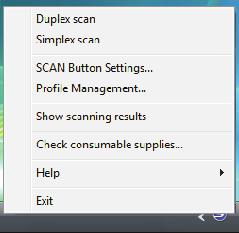 Menu do botão direito Ícones e operações do ScanSnap Manager (Windows) Este menu será exibido ao clicar o ícone do ScanSnap Manager com o botão direito.