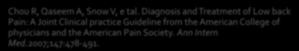 Diagnosis and Treatment of Low back Pain: A Joint Clinical practice Guideline from the American College of physicians and