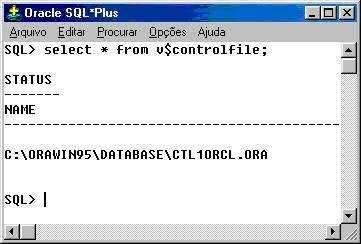 No Server Manager, conectado como SYSDBA (Internal), verificamos o control file existente e sua localização através da