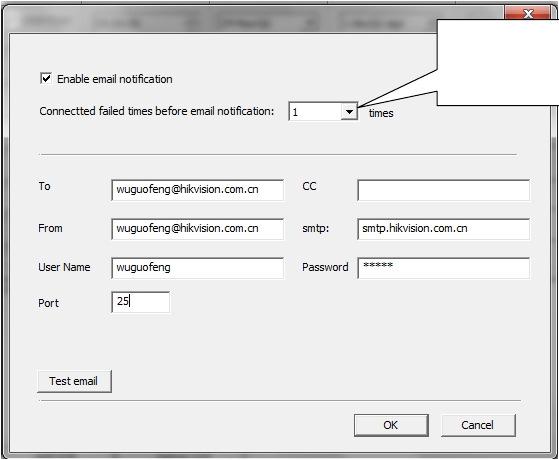 4.4 Configuração de disparadoro de e-mail Enquanto a tarefa é interrompida por qualquer erro de exceção, como a desconexão de rede e DVR off-line, um E-mail será enviado para o usuário.