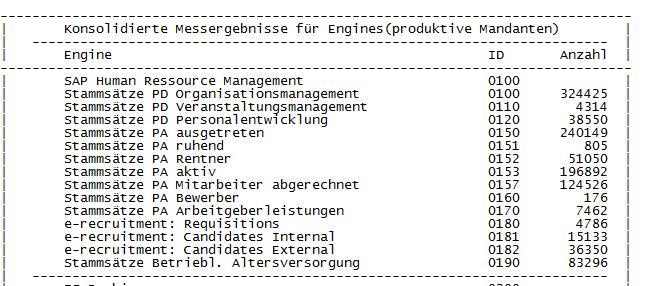 USER & ENGINE MEASURE SAP LAW Result Relatório incluindo muitas páginas. Arquivo de texto confuso.